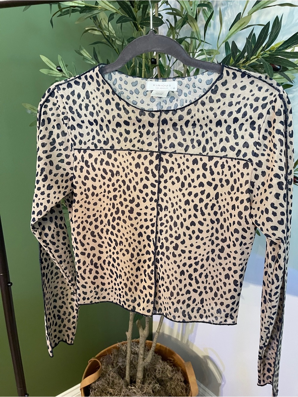 Kinross Leopard-Print Long Sleeve Top in Tan and Black